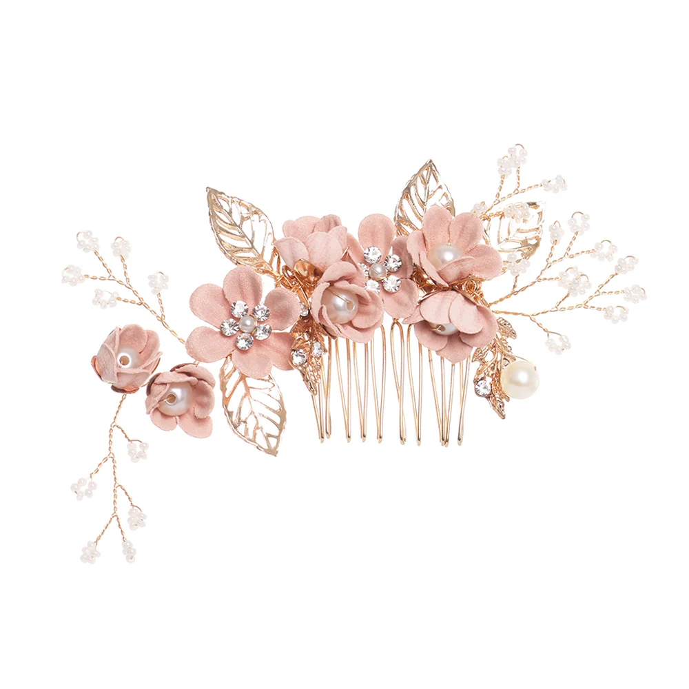 

Fashion Luxury Blue Flower Hair Combs Headdress Prom Bridal Wedding Hair Accessories Gold Leaves Hair Jewelry Hair Pins