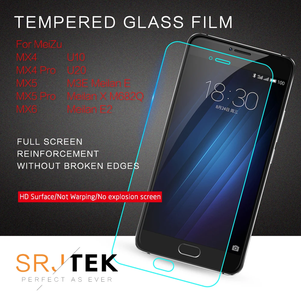 

SRJTEK 2PCS/LOT Tempered Glass Screen Protector For Meizu MX4 MX4 Pro MX5 MX5 Pro MX6 U10 U20 M3E For Meilan E X M682Q E2