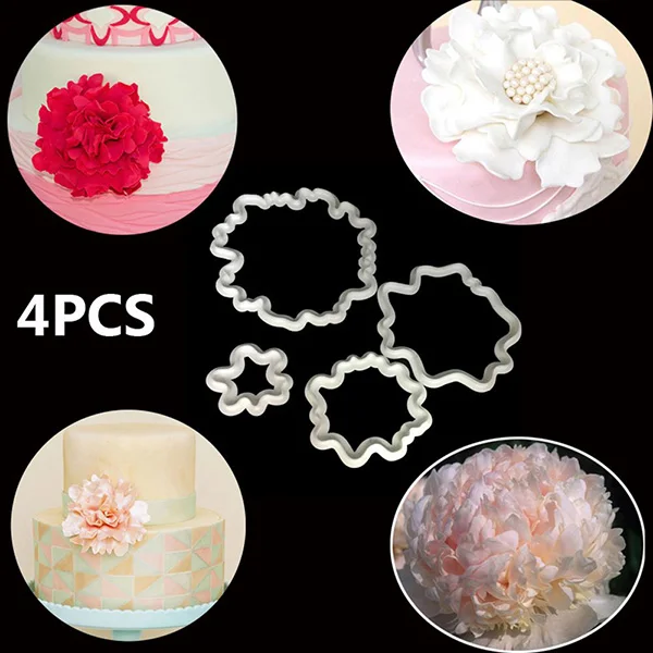 

4 Pcs/set Peony Cake Mold Biscuits Cutter Pastry Dessert Baking Tools Fondant Cake Decorating Tools