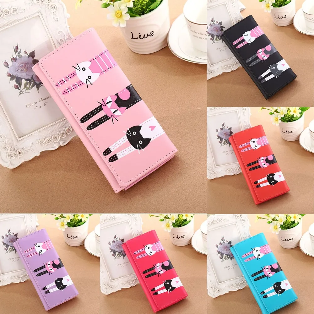 

Wallet Multifunctional Women Cat Pattern Naivety PU leather Hasp Coin Purse Long Wallets Handbag Card Holders Droship 10Jul 2