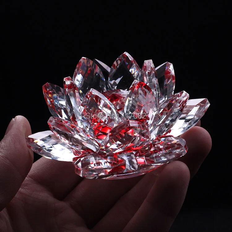 85 мм красный кристаллический стеклянный цветок лотоса натуральные камни и