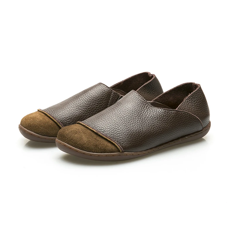 

Women Genuine Leather Flat Shoes Female Comfortable Oxford Shoes Mother Casual Slip On Round Toe