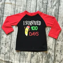 Эксклюзивные детские мальчиков регланы бутик красный черный я выжил 100 дней карандаш топ с длинными рукавами рубашки Одежда обратно в школу хлопок