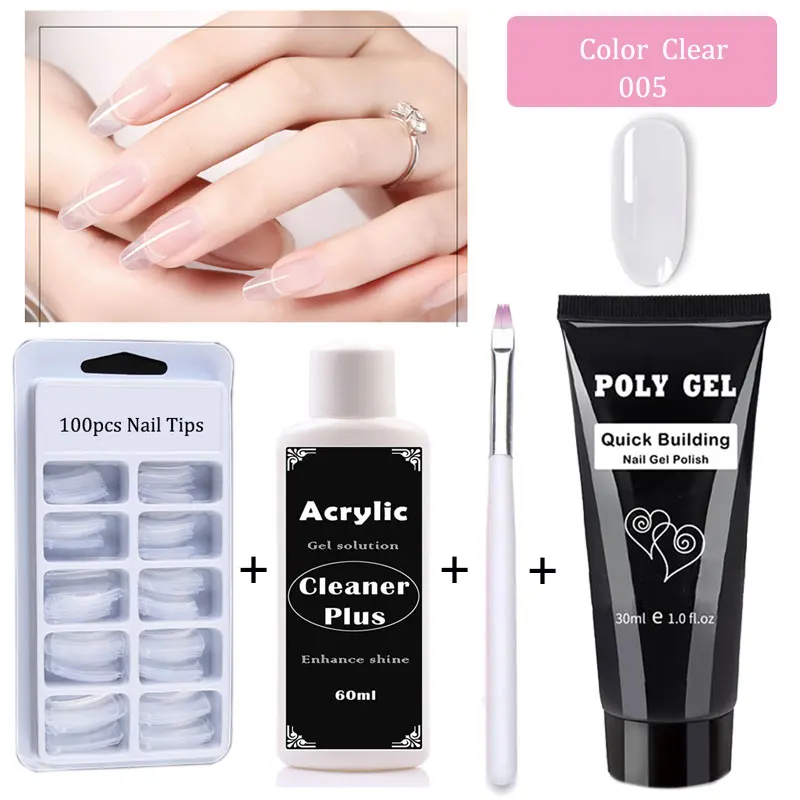 

30g 4pcs A Kit Poly Gel Nail Art Fast Acrylic Uv Builder Gel Extension Glue Makeup Bush Slip Solution Nail Polygel Set