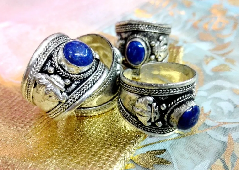 

Fashion Jewelry Lapis Lazuli Bead Ring Tibet Silver Buddhism Nepal Ring Adjustable Unisex Gift one ring