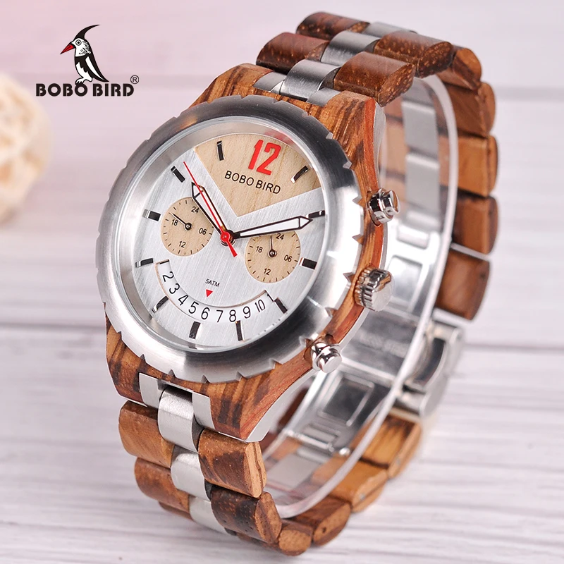 BOBO BIRD Wood Watches Men Wooden Quartz Saat erkek Wristwatches Male Japanese movement Show Date Gift Cuostom logo