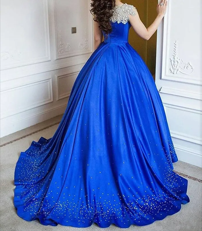 Cinderella Ball Gown Quinceanera Dress Debutante Crystal celebrity dress Prom Gowns Royal Blue Beads Masquerade Pageant Dress