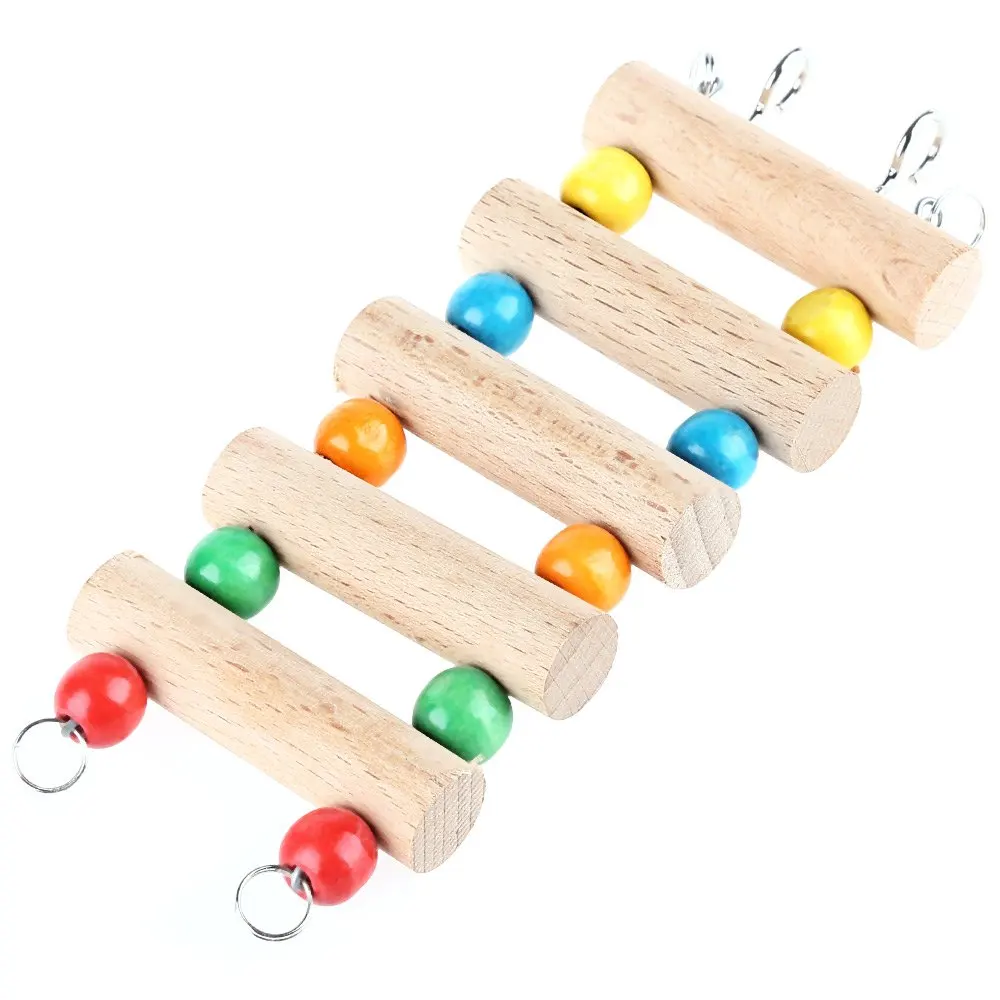 Hammock Hamsters Parrots Wooden Color Beads Bird Ladder Hanging Stairs