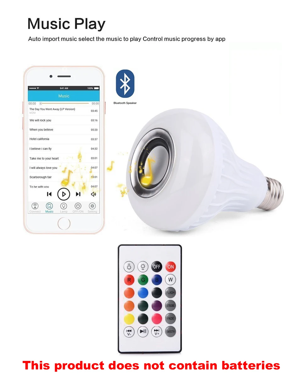 YWXLight Беспроводной Bluetooth Динамик E27 12 Вт RGB лампы светодио дный Light 220 В аудио Smart светодио дный лампы плеера с дистанционным Управление