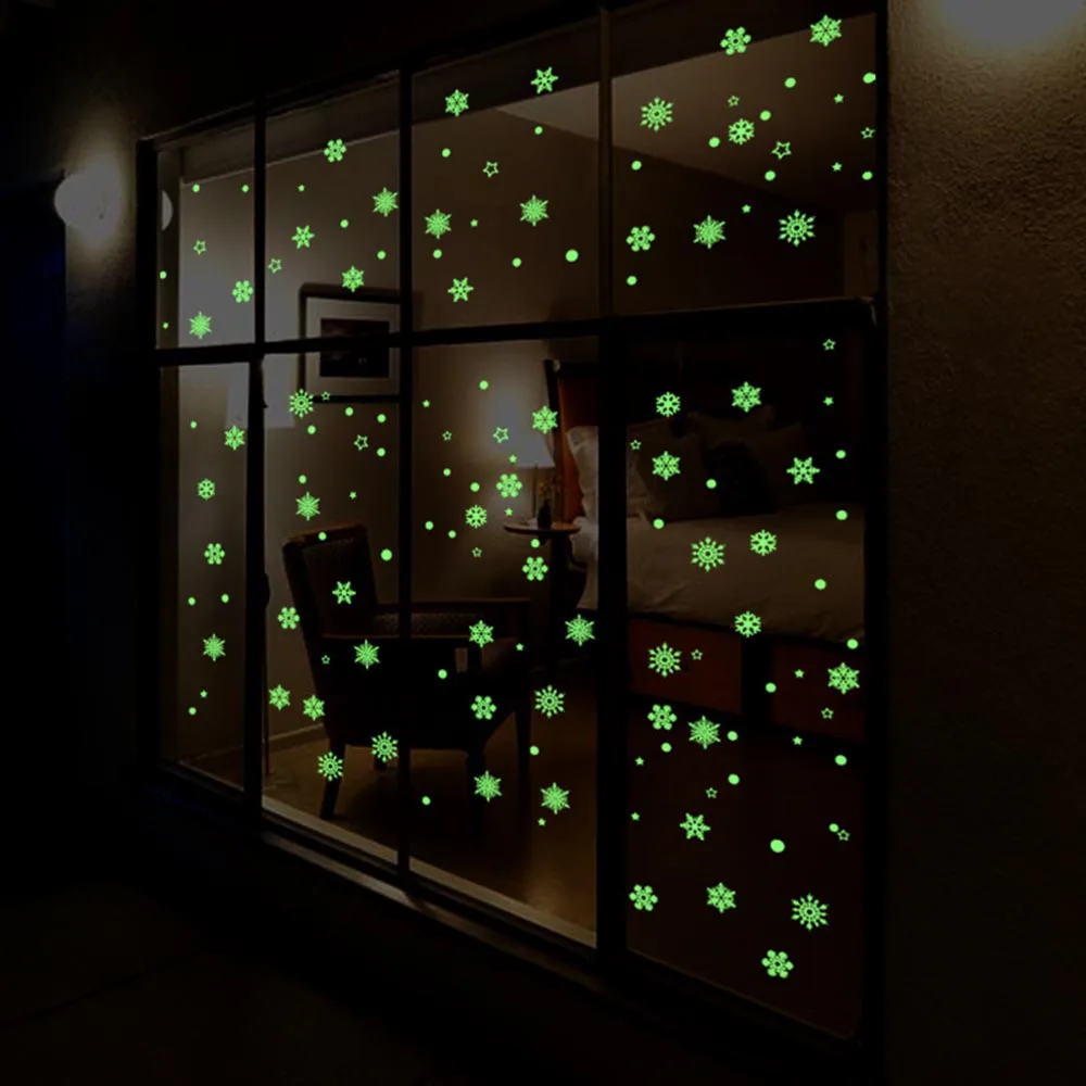 

New Year Merry Christmas Decorations for Home Luminous Snowflake Background Decorative Sticker Removable Navidad Natal