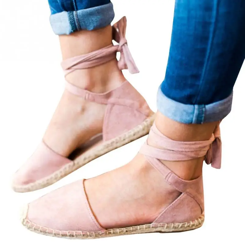 

Women Summer Sandals campagus Casual Flat Platform Straw Peep Toe Lace Up Shoes Girls Female Ankle Strap Mujer Sandals Plus Size