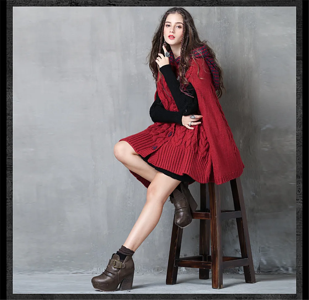 Vintage  Cotton Wool Sweater Coat Women Warm Vests Single Breasted Hooded Wrap Cloth Button Casaco Feminino 2017 Colete Feminino (10)