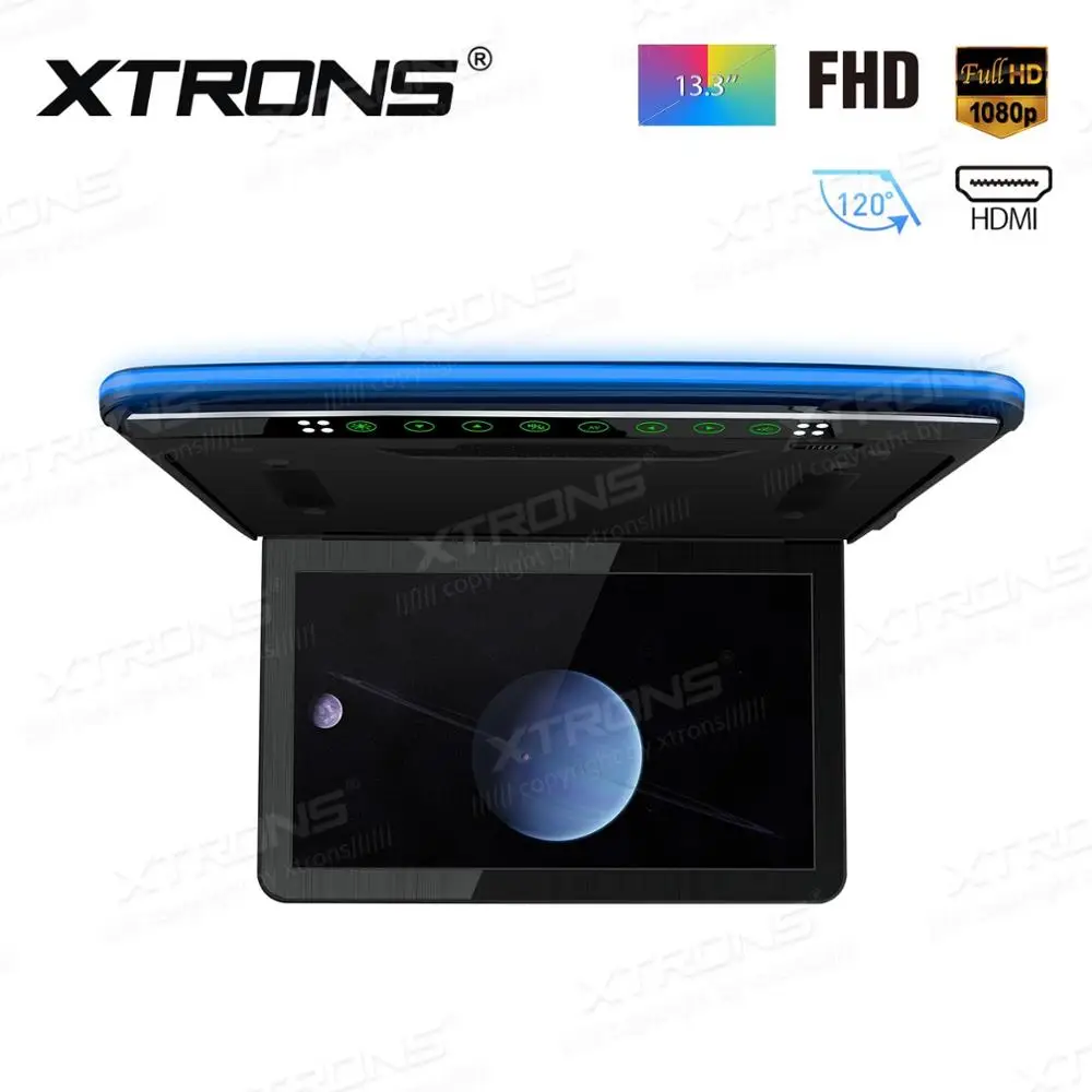 

13.3" Flip Down Car Monitor Car Roof Monitor Roof Mounted Monitor with Built-in HDMI Input (2 IR Headphones Included)