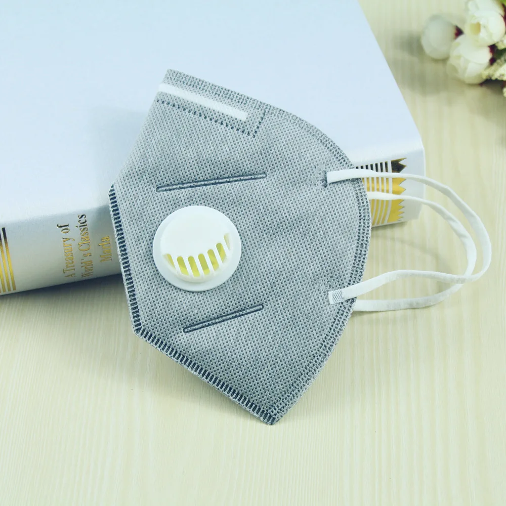 100 шт./лот унисекс нетканый активированный уголь Анти Пыль туман Складная маска PM2.5 загрязнения воздушный фильтр клапан Респиратор маска многоразовые - Цвет: Серый