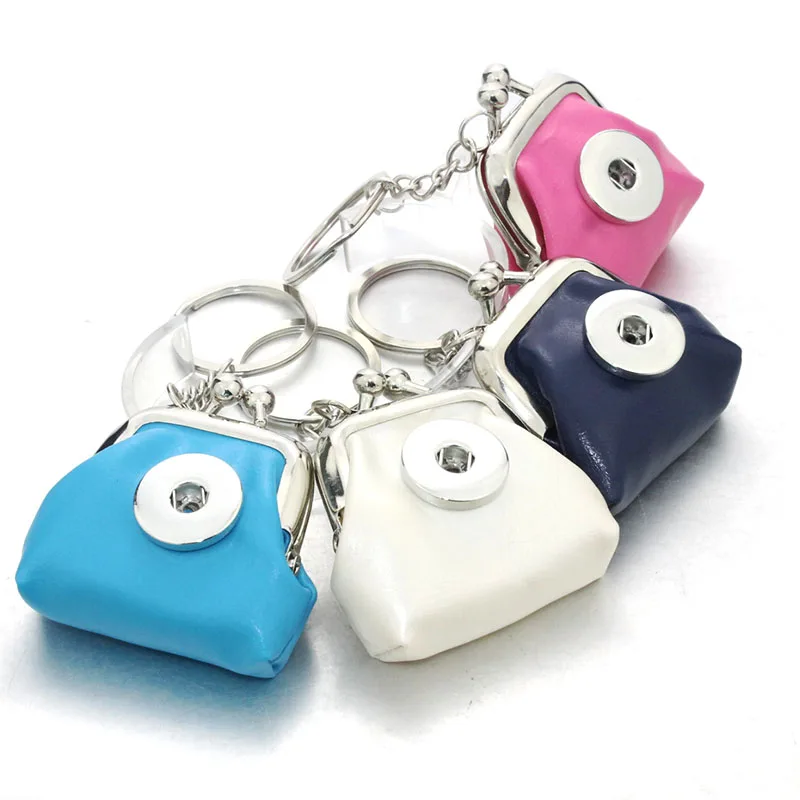 

4 colors Snap Bag PU leather 30mm Snap Keychains 1 button 18mm snap Keychain Keyring fit 18mm snap jewelry 0904