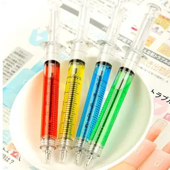 

4pcs Creative Novelty Syringe Pen Syringe Peculiar Shape Cute Stationery Ballpoint Pen 5mm Automatic Refillable Ballp