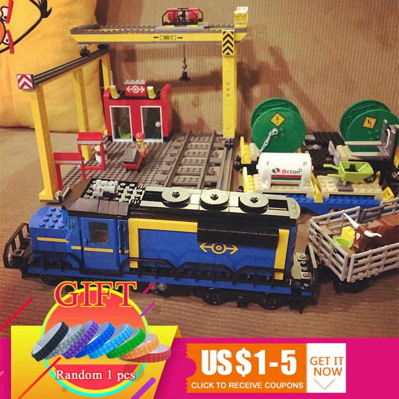 

02008 959PCS City The Cargo Train Set Building Blocks Bricks Educational Toys for children Compatible with 60052 lepin