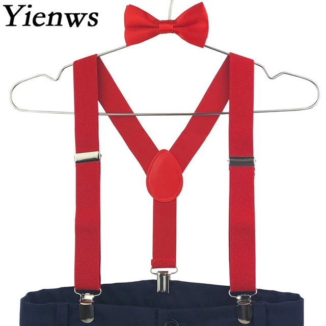 BOYS Girl KIDS BLACK Braces Elastic Suspenders Bowtie RED Bow Tie 1-8 Years  Old