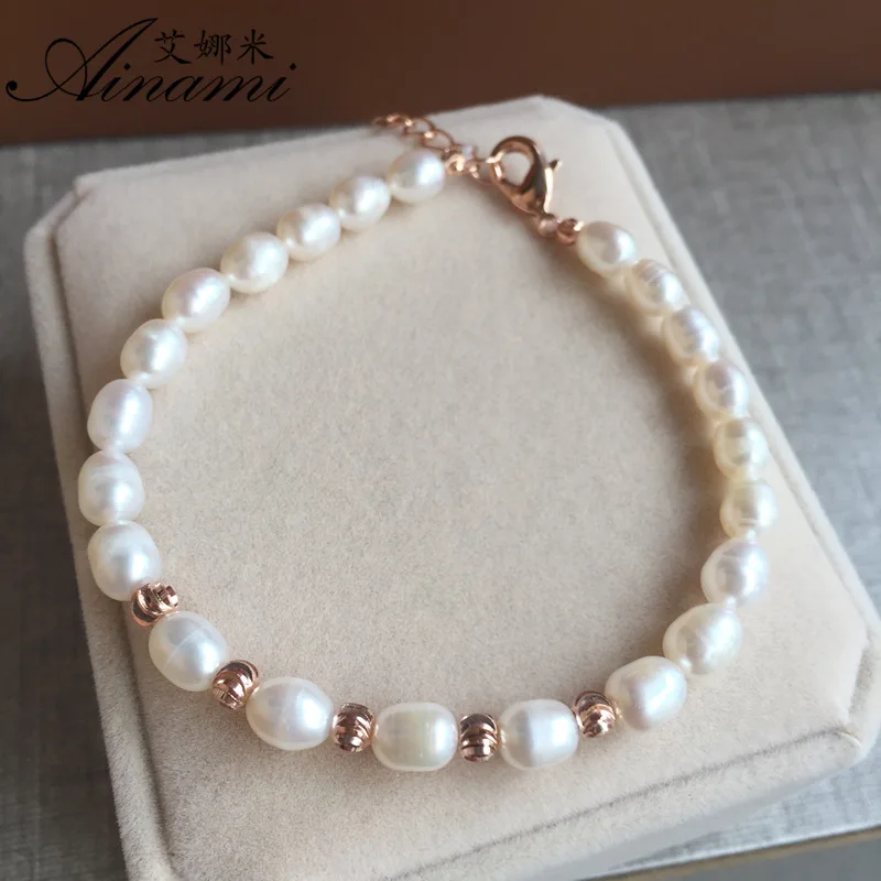 

[Ainami] 2pcs/lot Brand Freshwater Pearls Bracelet Natural Pearl Oval Shape River Pearls Bracelets Casual Bracelet Free shipping