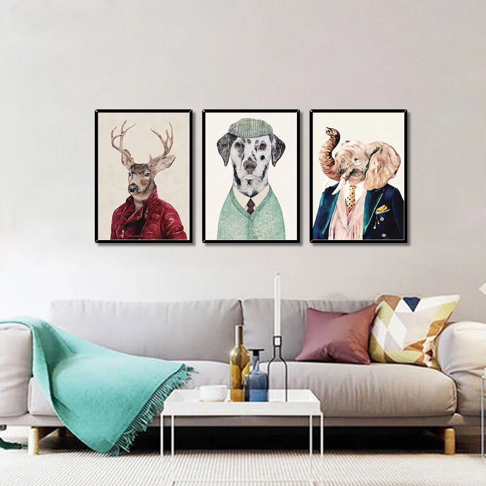 

Dog Deer Bear Giraffe Cartoon Animal Portrait Wall Pictures For Living Room Wall Art Decoration Posters And Prints Wall Pictures