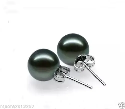 

FREE SHIPPING HOT sell new Style >>>> GENUINE HUGE 10-11MM BLACK PEARL SOLID Sterling SILVER STUD EARRINGS