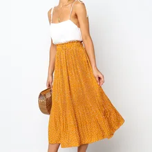 Женские весенние летние юбки с цветочным принтом, с высокой талией, новая мода, Boho стиль, с принтом, плиссированные, с волнистым карманом, Женская длинная юбка