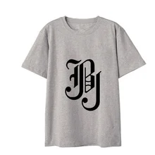 JBJ KPOP летнее пальто в Корейском стиле хлопковый футболка с короткими рукавами Новые мужские и женские черные серые белые свободное, с принтом в виде надписи для влюбленных