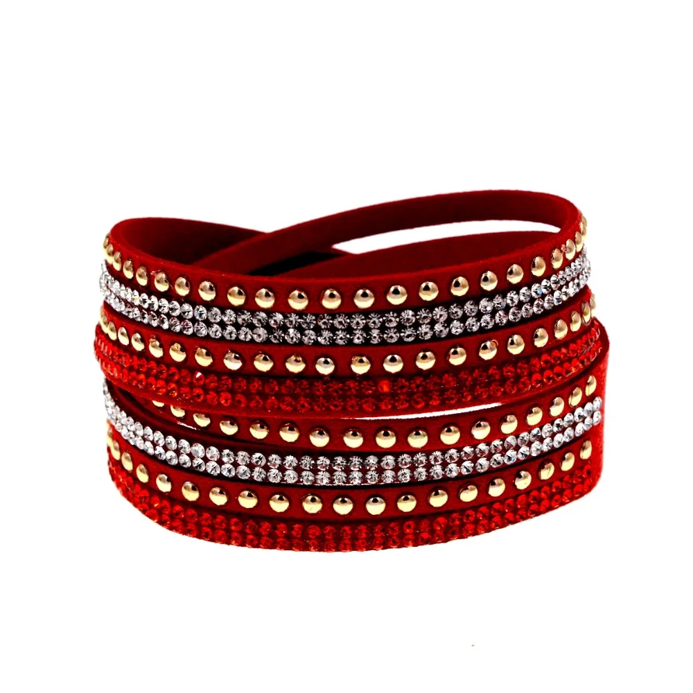 

Fashion Jewelry Red Rhinestone white crystal gold metal stud wrap bracelet Slake Bracelet for womens