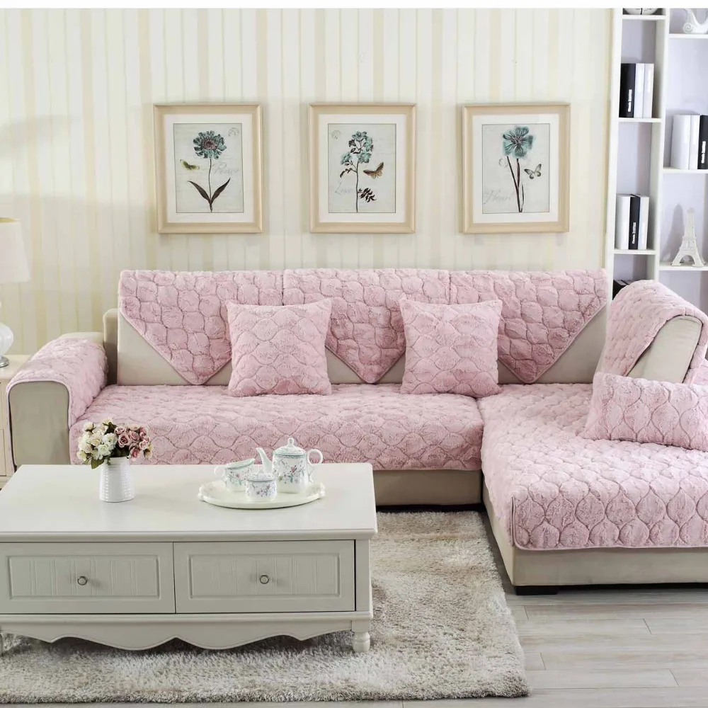 Solid Warm Plush Combination Sofa Covers Slip Resistant