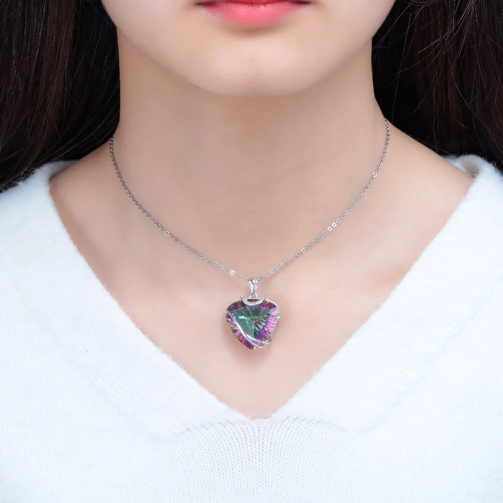 CiNily Rainbow Mystic Stone Luxury Large Heart Pendants Solid 925 Sterling Silver LOVE Dangle Charm Vintage Retro Jewelry Female