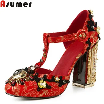 

ASUMER big size 34-43 new shoes woman round toe buckle pumps women shoes square high heels prom wedding shoes female 202020