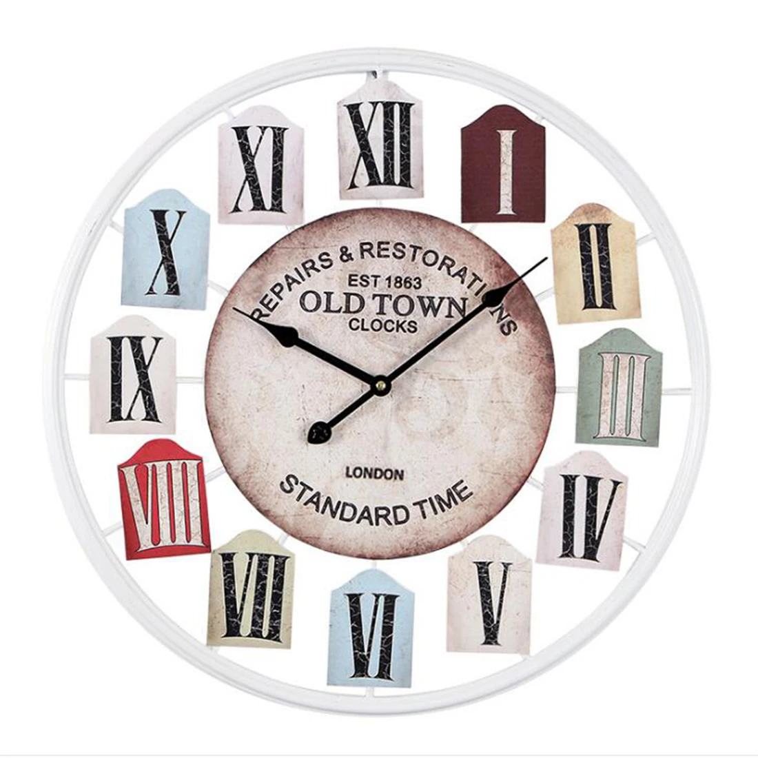 

Homingdeco 50cm Large Wall Clock Vintage Retro Metal Hollow Out Round Shape Mute Wall Clocks For Living Room Home Decor
