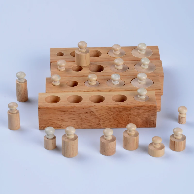 Baby Toy Montessori Cylinders 4 Blocks Sensorial Preschool Training Early Childhood Education Brinquedos Juguetes