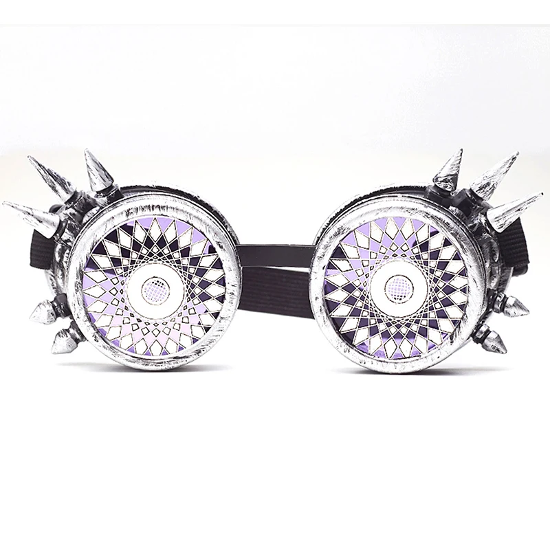 

FLORATA NEW Retro Halloween Goggles Imitate Kaleidoscope Design Lens Frame With Sharp Spines Glasses Welding SteamPunk Eyewear