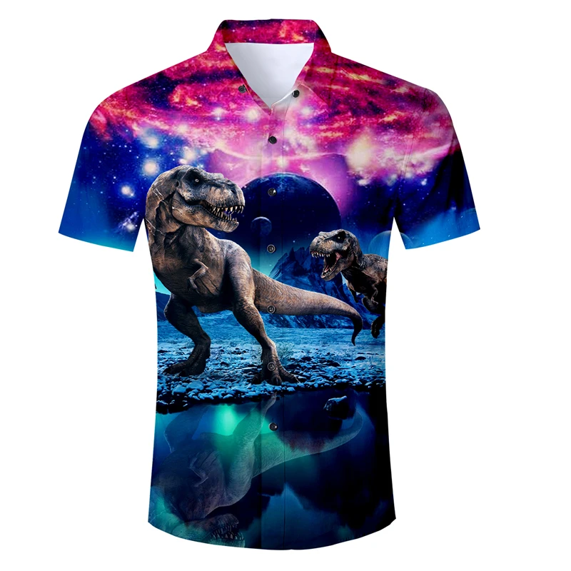 Мужские Гавайские рубашки, европейский размер, Галактический динозавр, 3D рубашка, Camisa Masculina, одежда с животным принтом, летние мужские блузки повседневные рубашки - Цвет: Многоцветный