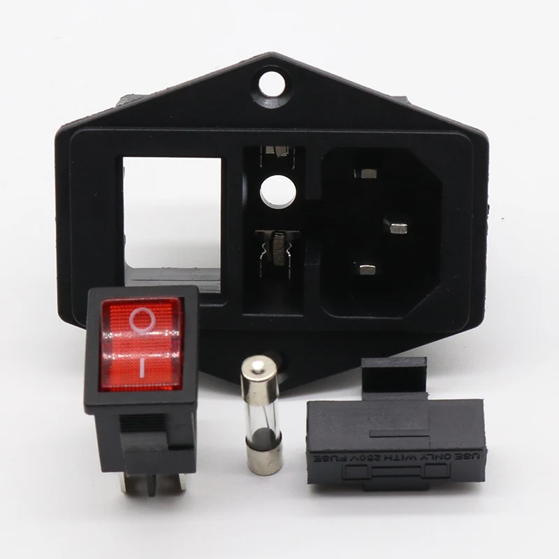 

High quality Black Red 10A AC 250V 3 Terminal Power Socket with Fuse Holder NEW