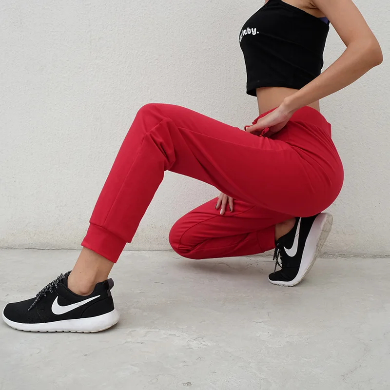 Sweatpants Pantalon Mujer Polyester Flat Real Mid Women's Free Shipping 2019 New Bandage Casual Pants Female Harem Student Beam 