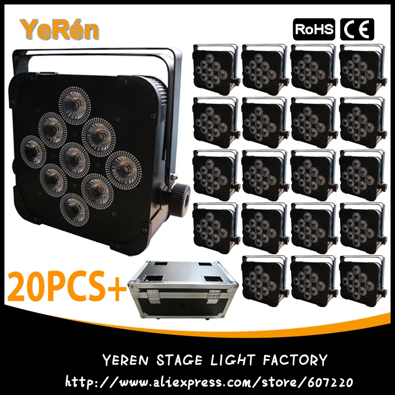 

(20PCS) Quad-Color 4in1 Wireless Battrery Power Par Light Par Can with 9*10W Led Lamp with Flightcase