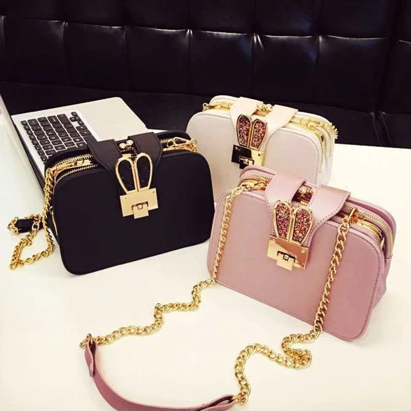 Women Handbags Casual Rabbit Ear Crossbody Shoulder Bags Fashion Chain Designer PU Leather Metal Lock Mini Square Bag SS0417 (7)