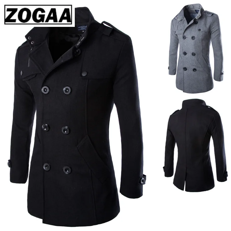 

Top quality Woolen Coat Men British Style Double Breasted Long Windbreaker Jacket Autumn Winter New Wool Coat Men Grey Black 4XL