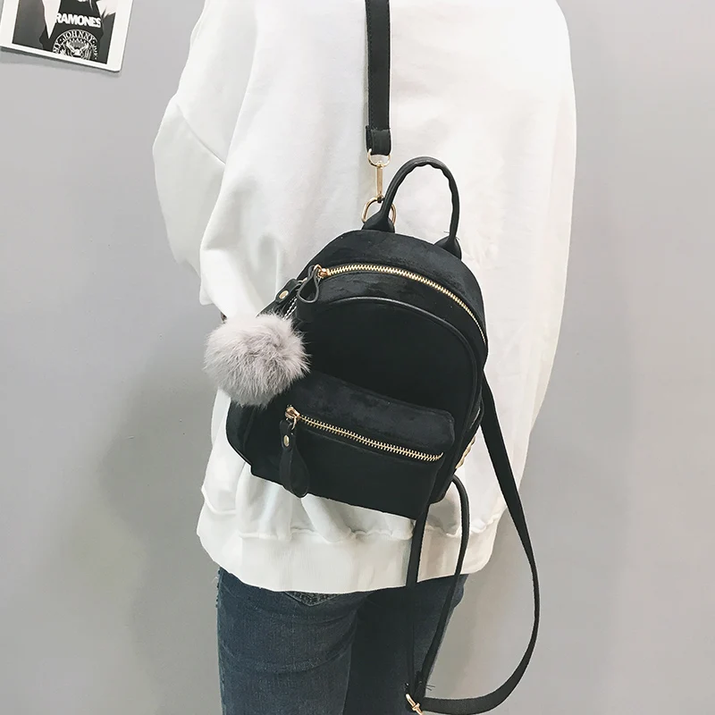 Janespri 2018 New Mini Velour Backpack Female Cute Backpacks High Quality Backpack for Girls Women Pure color bag Korea Mochila (23)