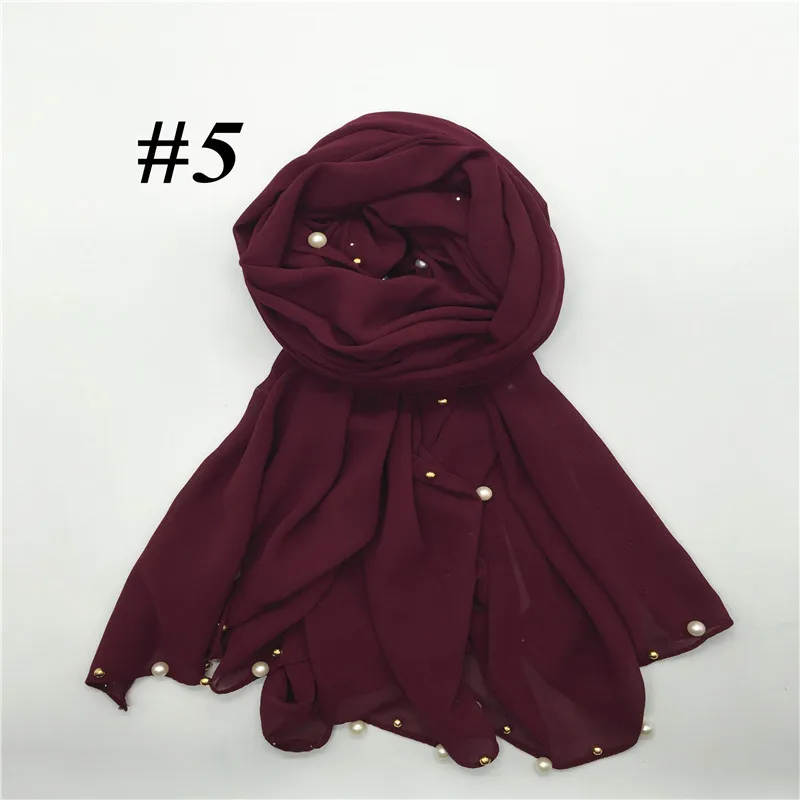 Взрывные модели модные женские одноцветные шифоновые жемчужный шарф для ногтей мусульманские дамы baotou шифон хиджаб - Цвет: 5