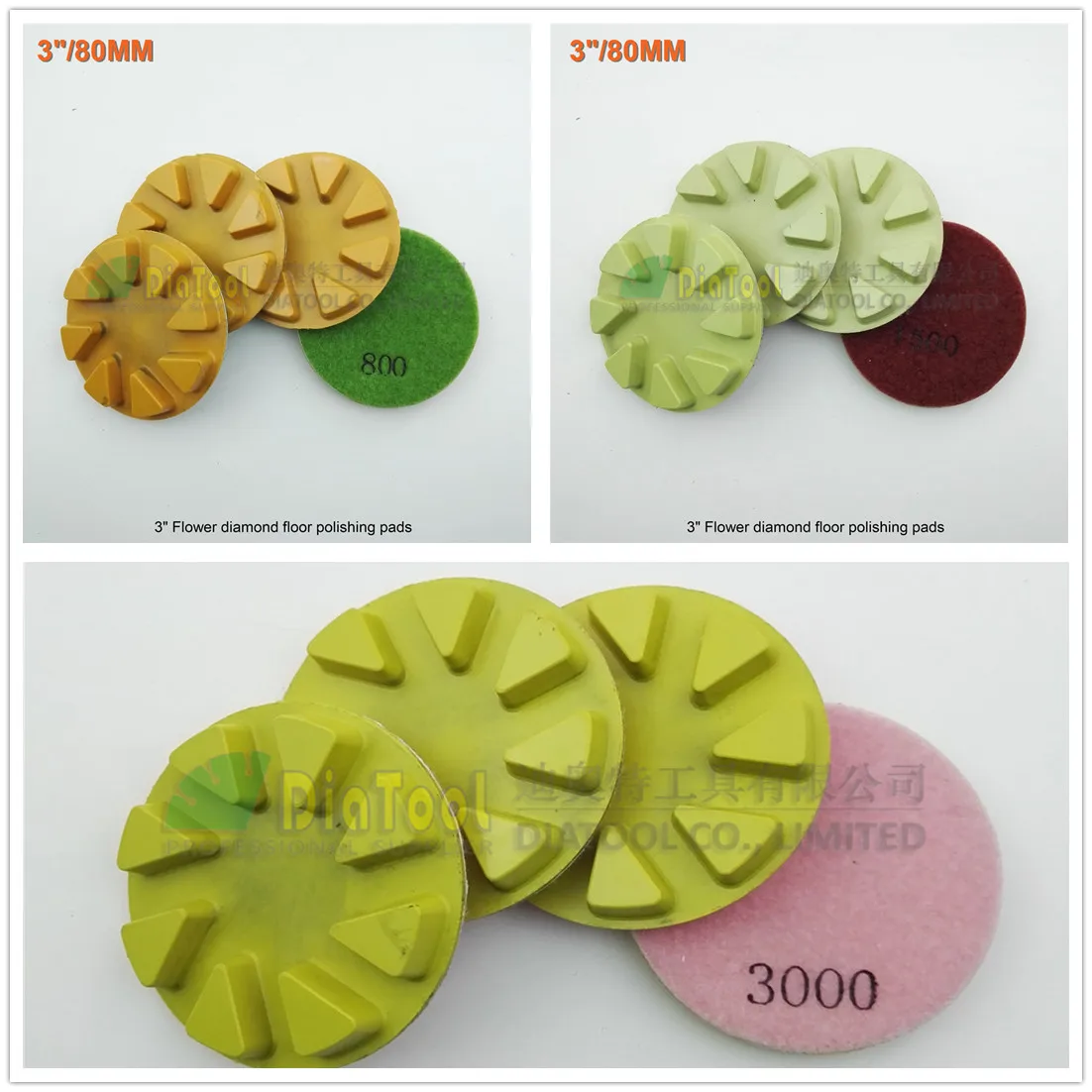 SHDIATOOL 4pcs 80mm  diamond floor sanding disc Flower 3" Resin bond diamond floor polishing pads