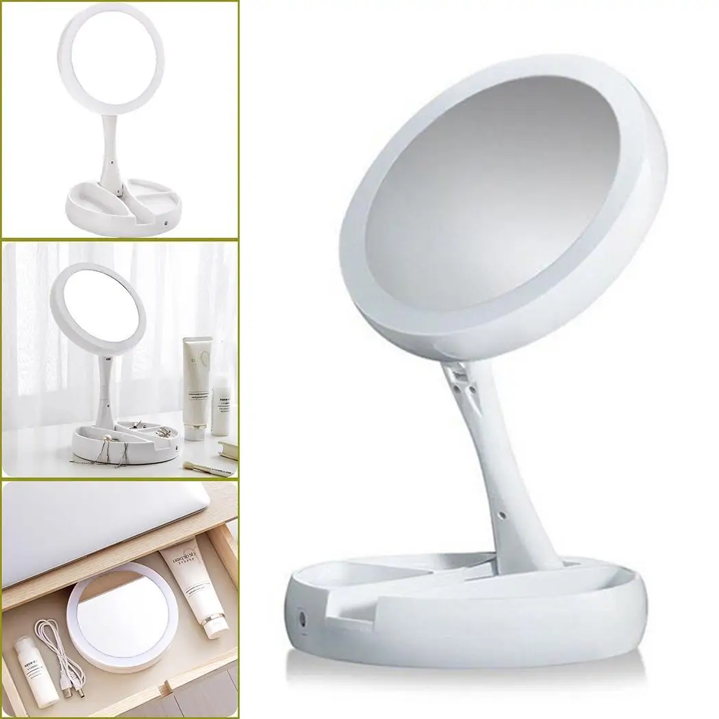 

10 times magnification Makeup Mirror Folding LED Mirror with 14 LEDs Rechargeable table lamp double mirror