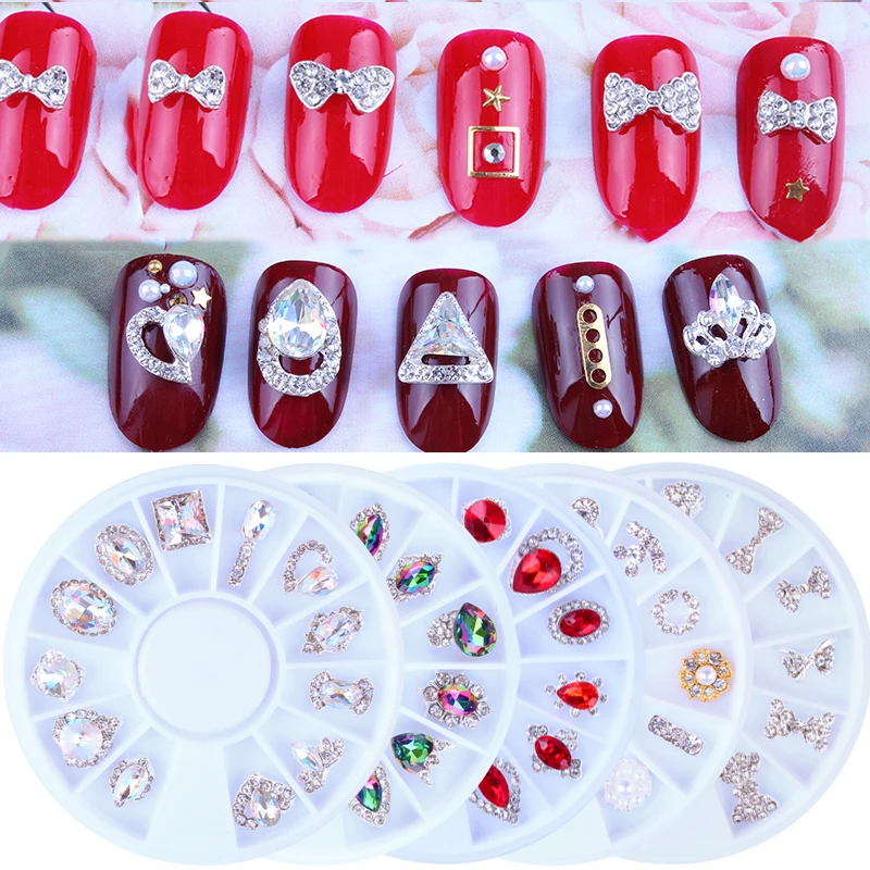 

1 Wheel Crystal AB Nail Gems Rhinestone For Nail Art Glass Bows, Drop Water, Round Diamond Manicure DIY Nail Stone Decoration