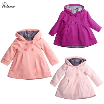 

2018 New Baby Toddler Girl Autumn Winter Horn Button Hooded Pea Coat Outerwear Jacket