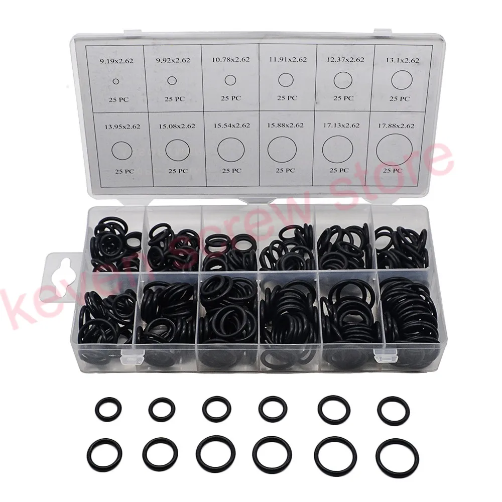 

300Pcs/Set 12 SizesTap Washer Kit Holdtite Jumper Valves O Ring EC Body Washers Seals 9.19-17.88mm Black Oring