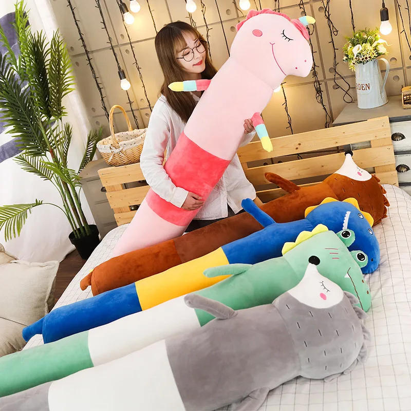 

Cartoon Animals Plush Toy Stuffed Cylindrical Round Bolster Beg Pillows Frog Unicorn Dinosaur Hedgehog Sleeping Toys Kids Gift