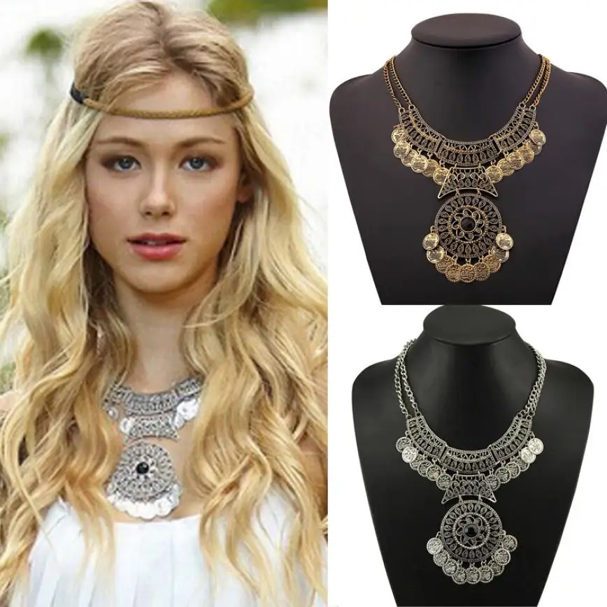 2017 New Fashion Bohemian style Jewelry for Women Double Chain Coin