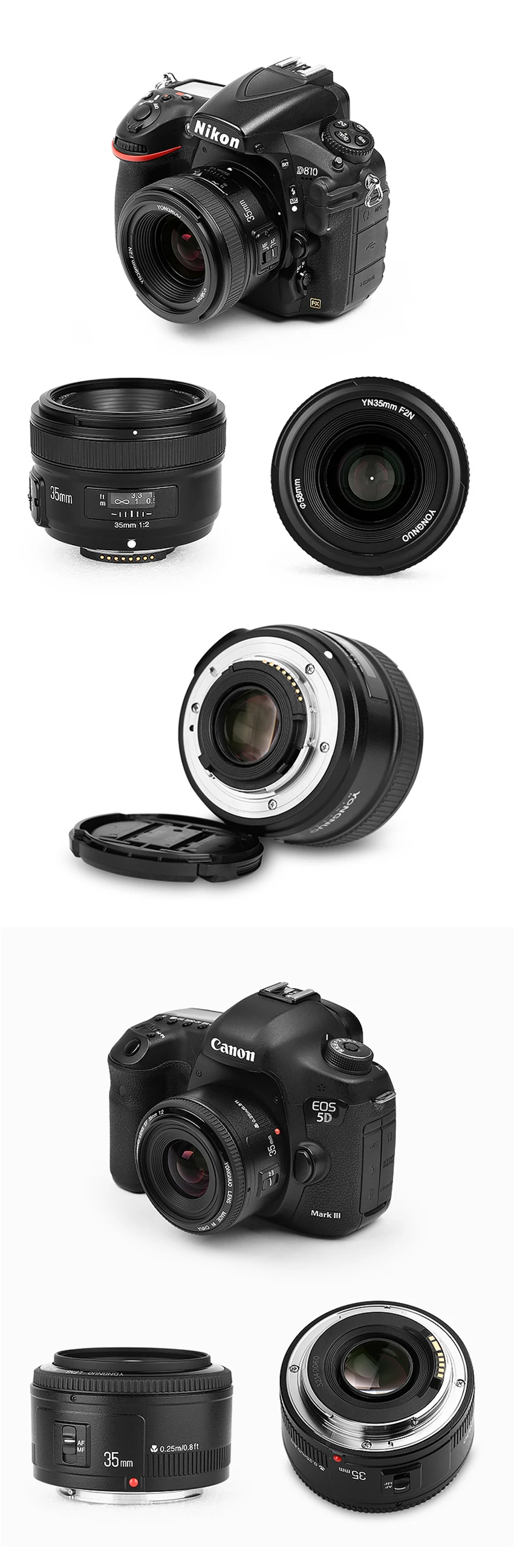 YONGNUO YN 35 мм F2 объектив камеры для Nikon Canon EOS YN35MM объективы AF MF широкоугольный объектив для 600D 60D 5DII 5D 500D 400D 650D 6
